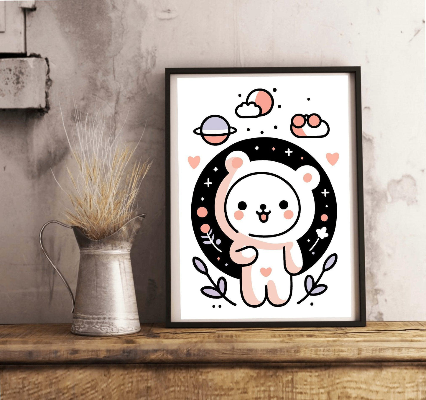 Bear Bliss – Minimalist White Bear Art Print - mezetto KEOLIX KEOLIX