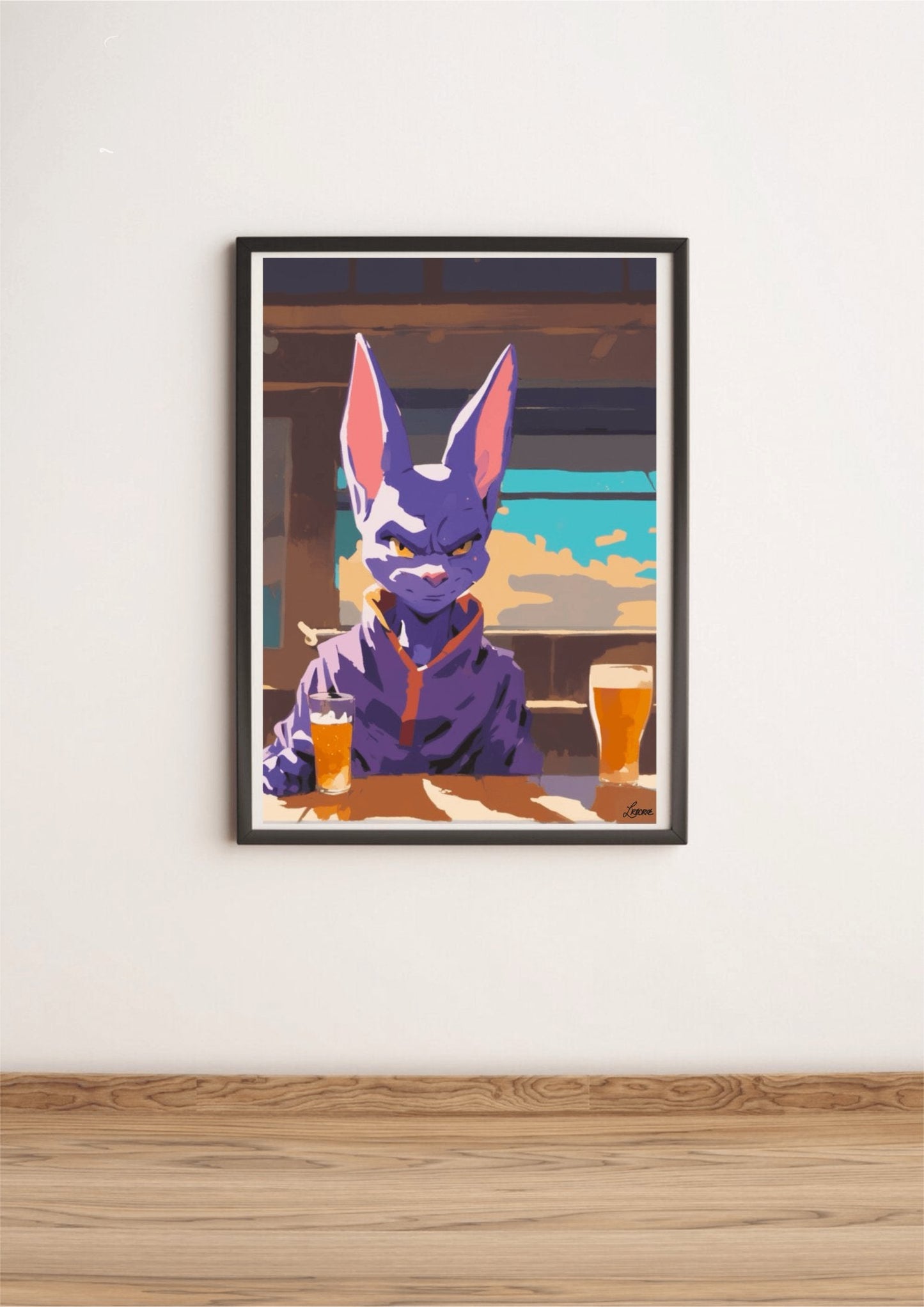 Cosmic Cat Bar Scene – Whimsical Beerus Fan Art