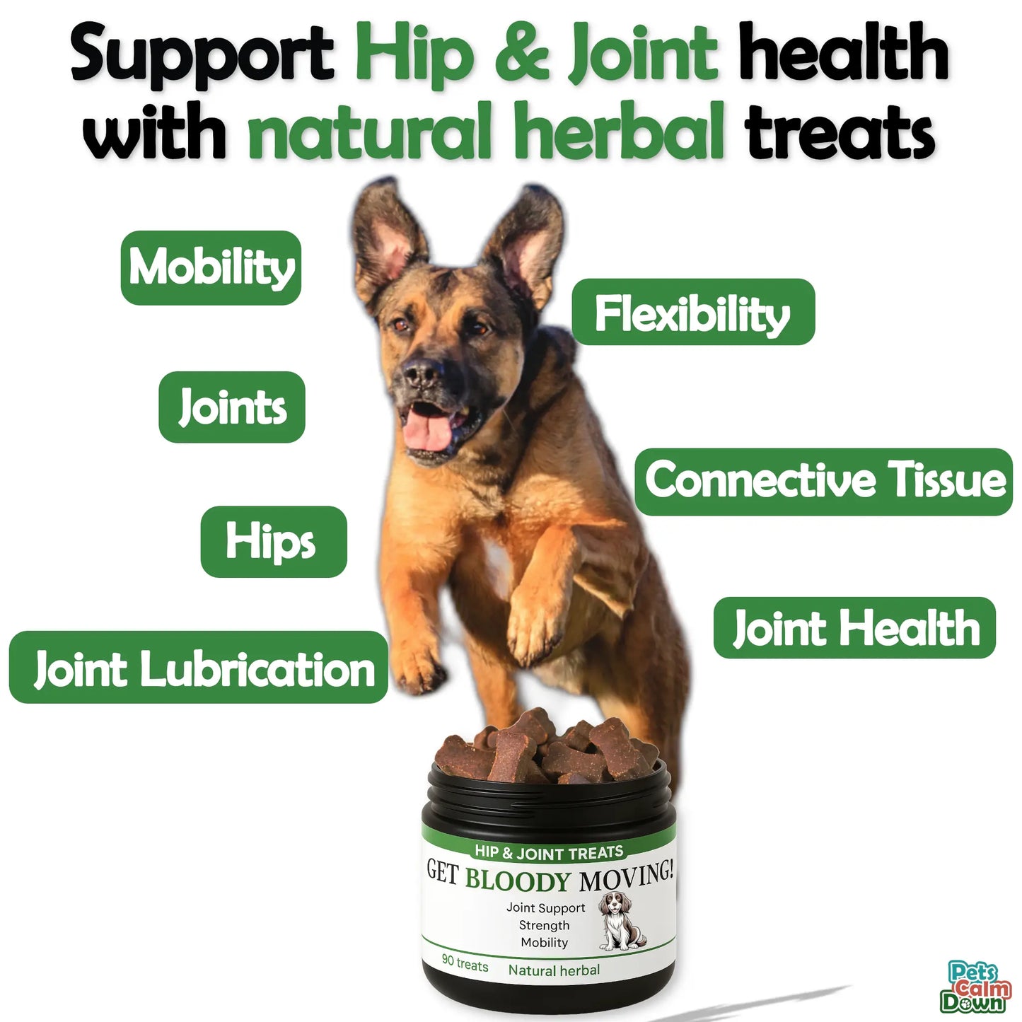Hip & joint dog treats for age, mobility, strength, joints (natural herbal)