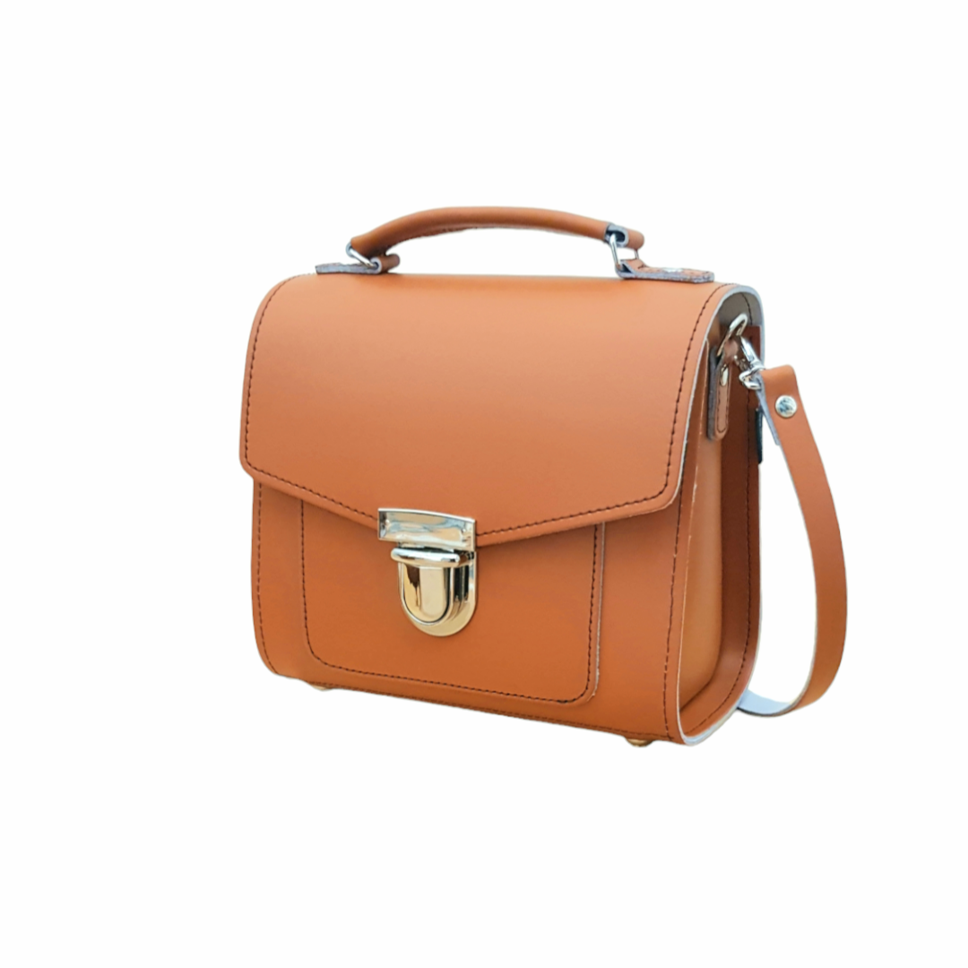 Handmade Leather Sugarcube Handbag - Burnt Orange-1