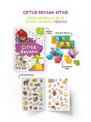 Çiftlik Boyama Kitabı - Oyun Hamuru, Oyuncak ve Çıkartma Hediyeli