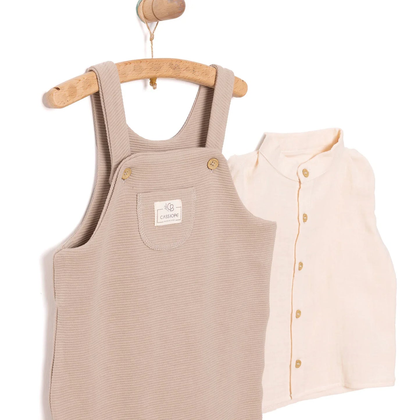 Cassiope Newborn Dungarees Set - Beige