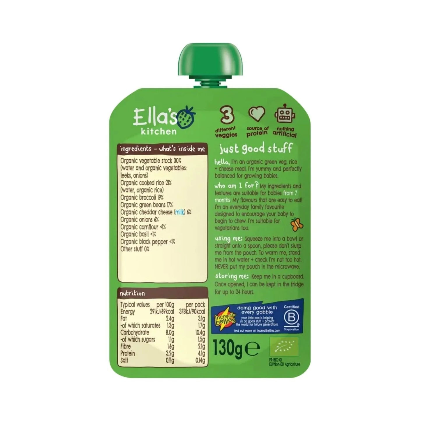 Ella's Kitchen Organic Veggie Risotto with Cheese Baby Food Pouch 7+ months 130g