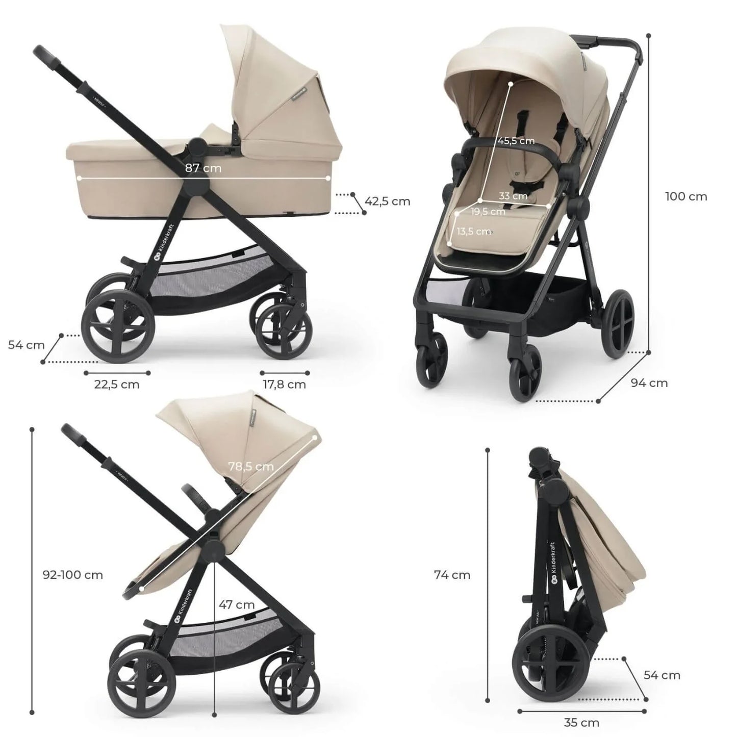 Kinderkraft Newly Mink Pro 4-in-1 Travel System - Sand Beige