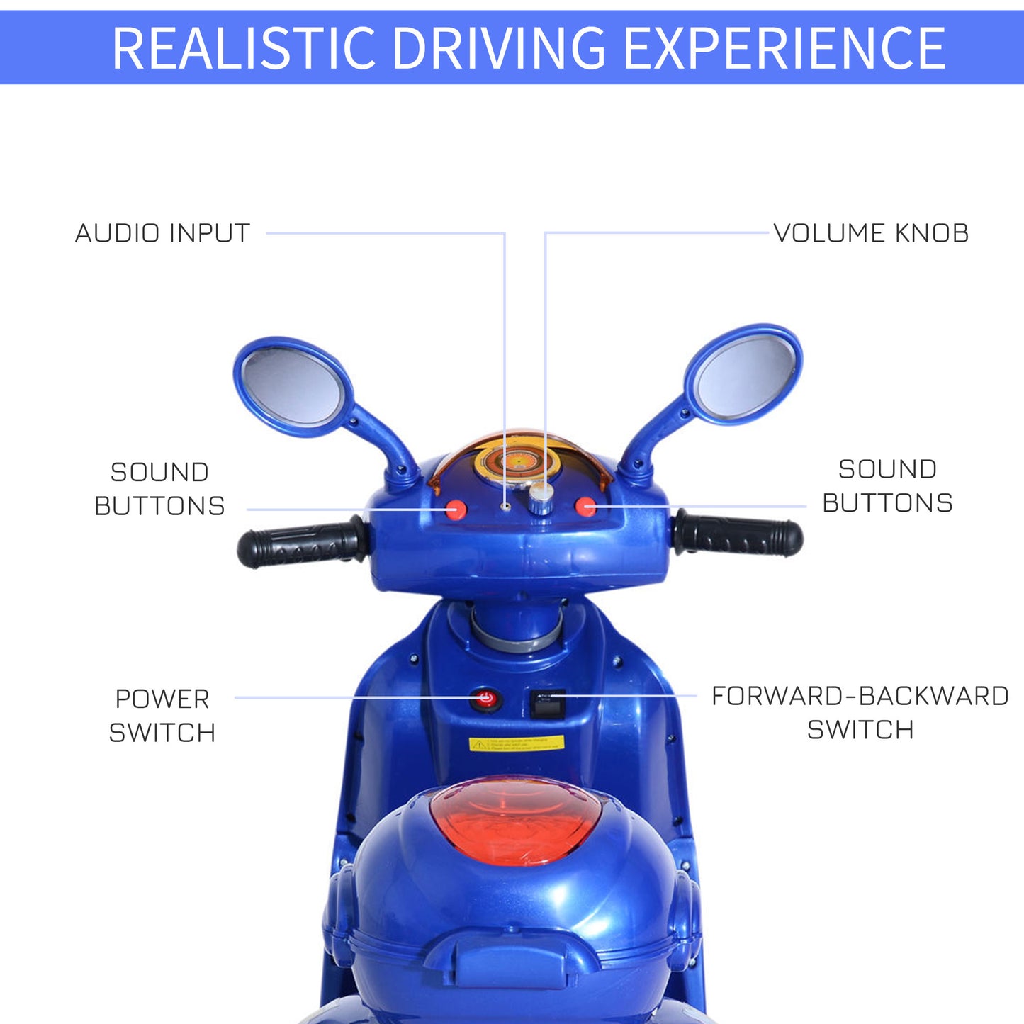 HOMCOM Electric Ride on Toy Tricycle Car-Blue-3