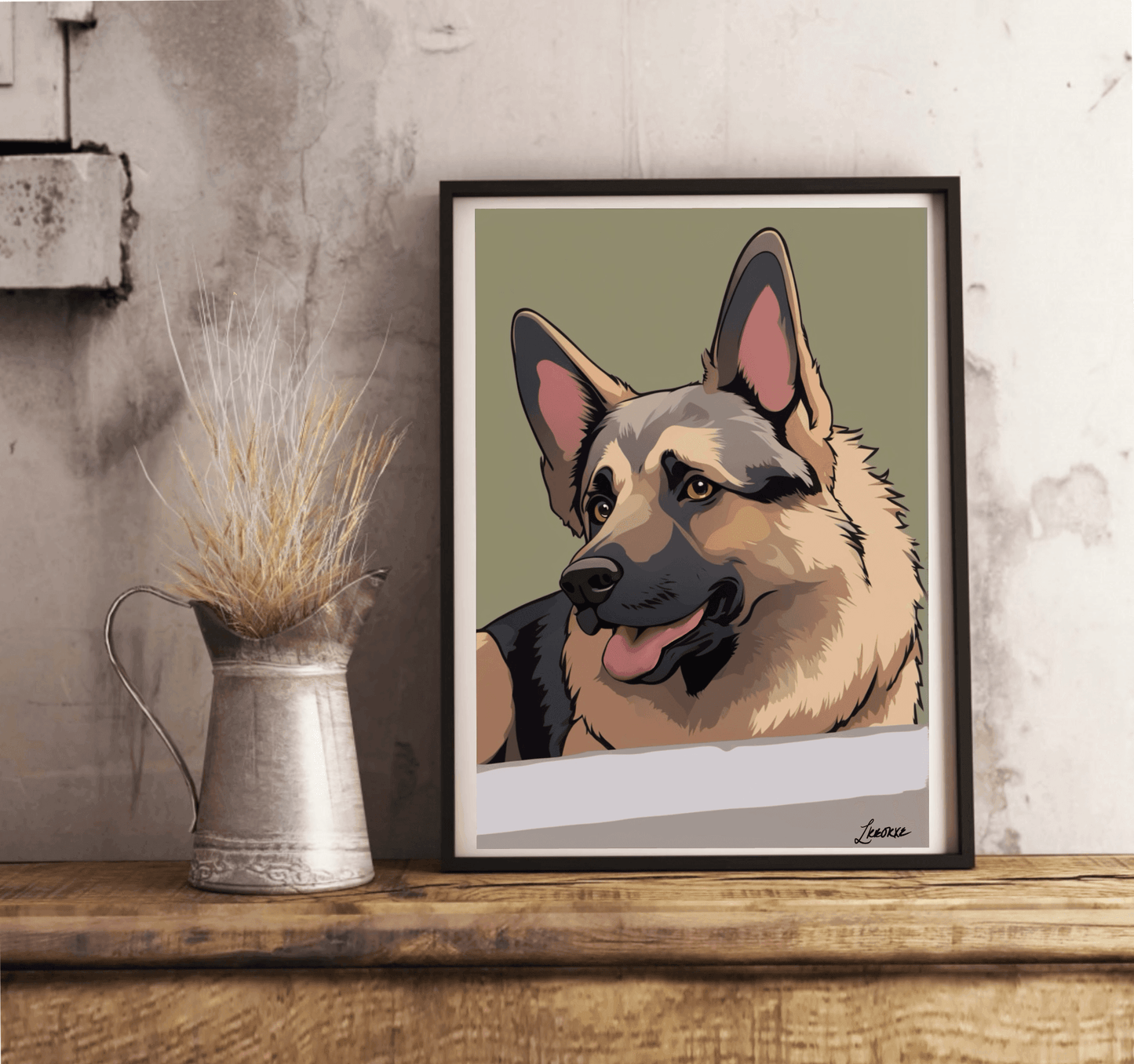 German Shepherd Cartoon Print | Loyal Dog Wall Art - mezetto KEOLIX KEOLIX