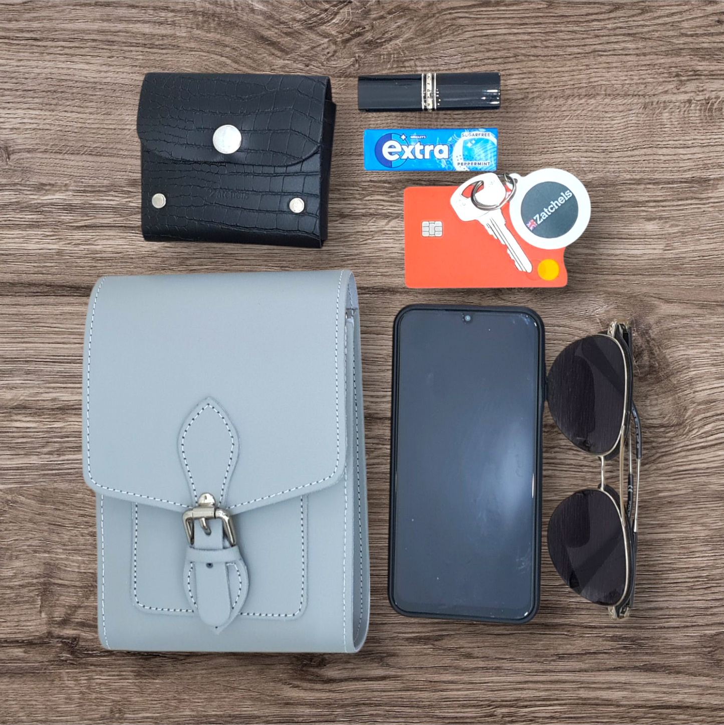 Handmade Leather Festival Phone Bag - Ghost Grey-4