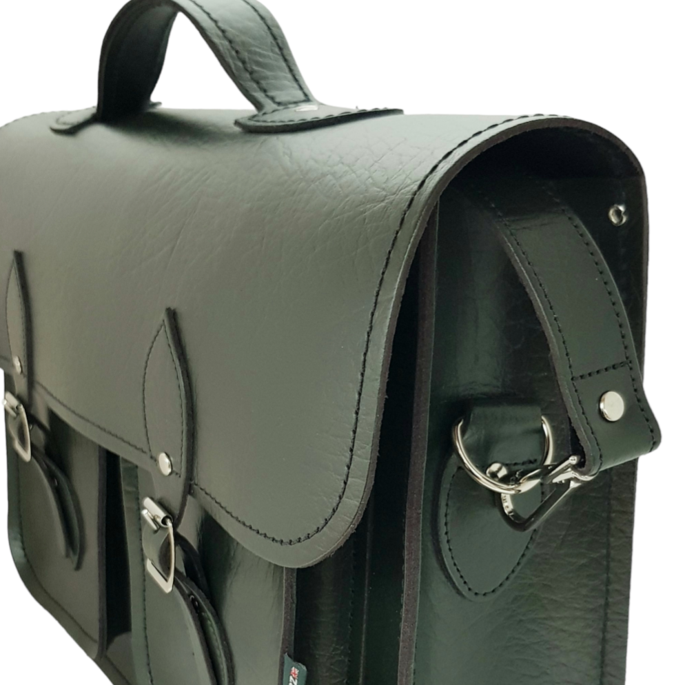 Twin Pocket Executive Handmade Leather Satchel - British Racing Green-2