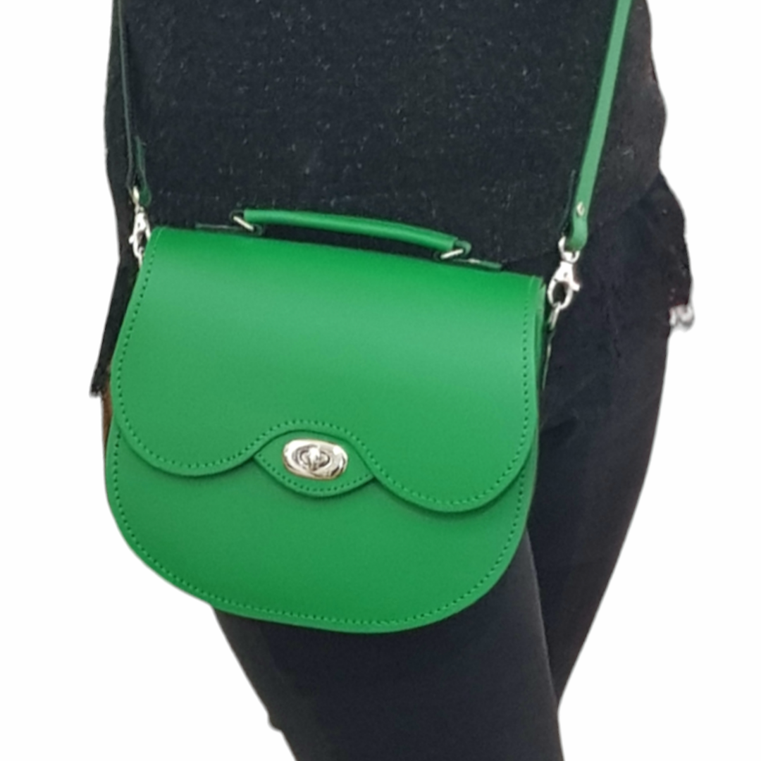 Handmade Leather Twist Lock Saddle Bag - Green-4