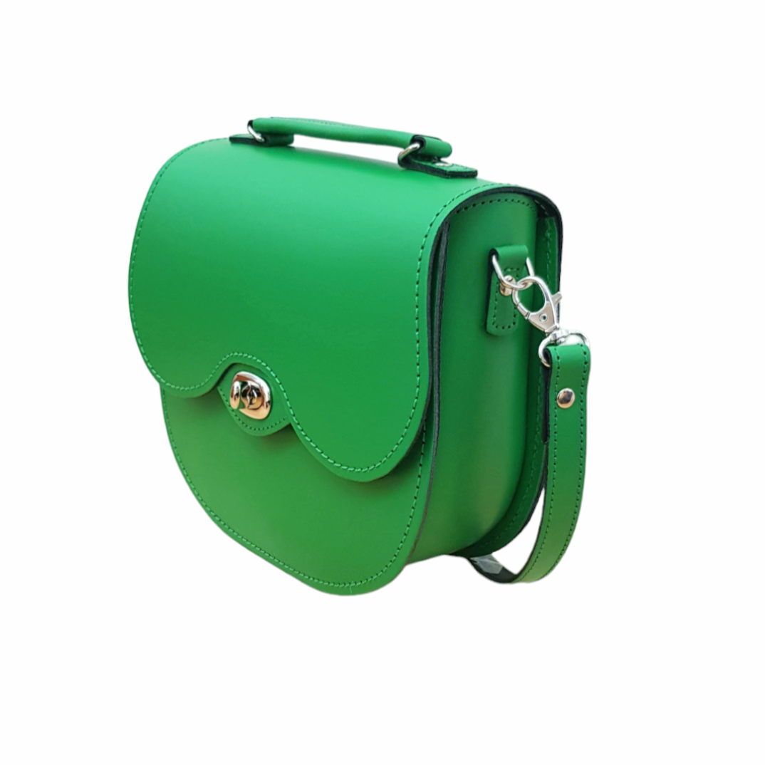 Handmade Leather Twist Lock Saddle Bag - Green-1