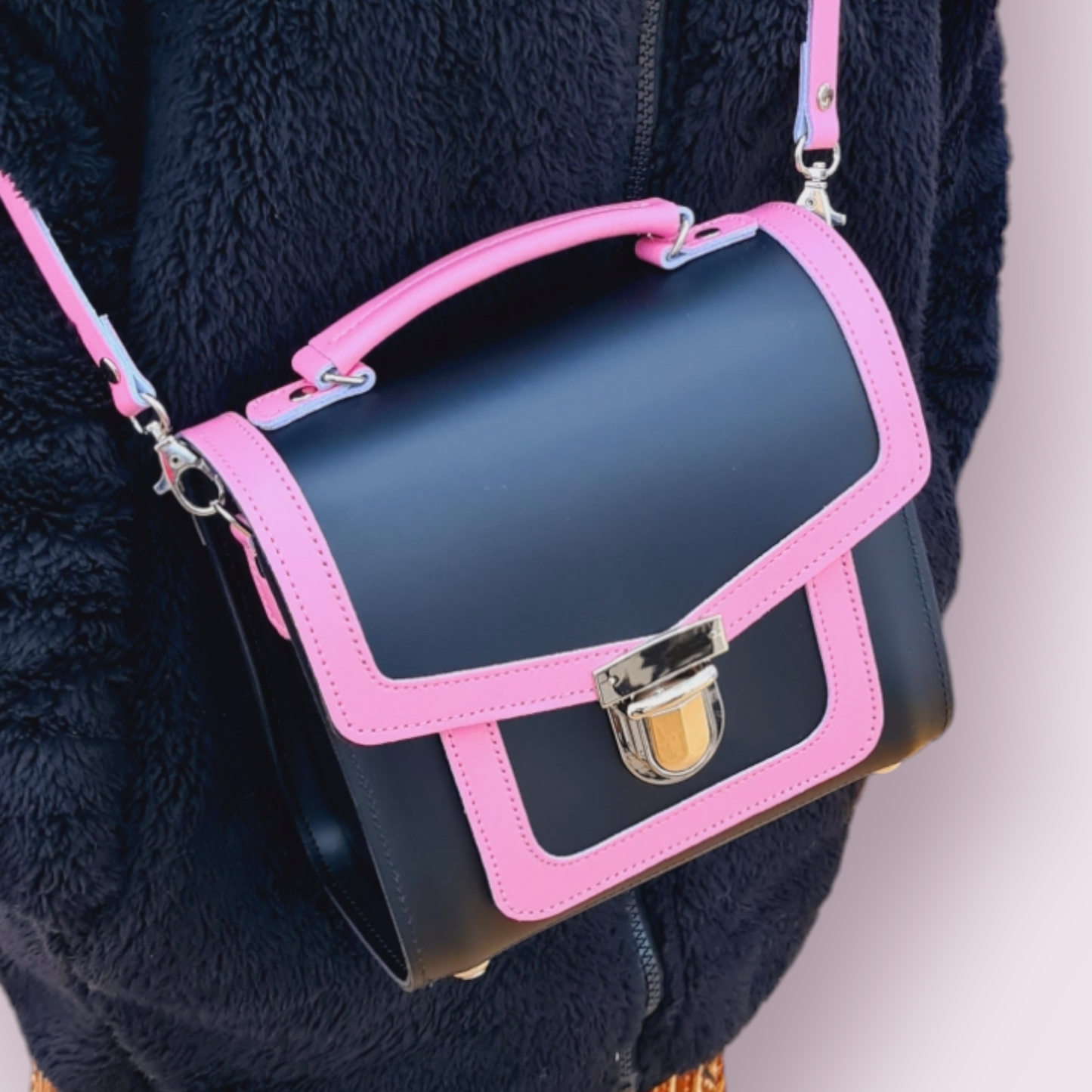 Harmony Handmade Leather Sugarcube Plus Handbag - Hot Fuchsia -Pink-2