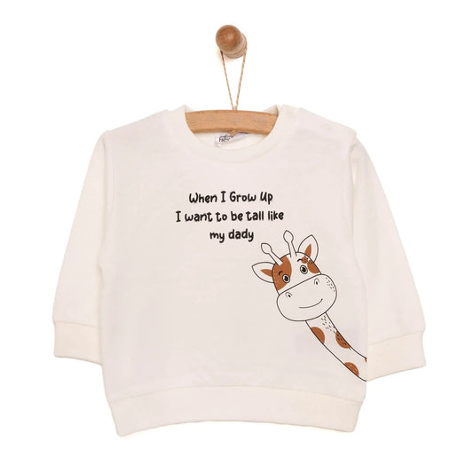 HelloBaby Baby Boy Basic Giraffe Printed Sweatshirt - Ecru - mezetto