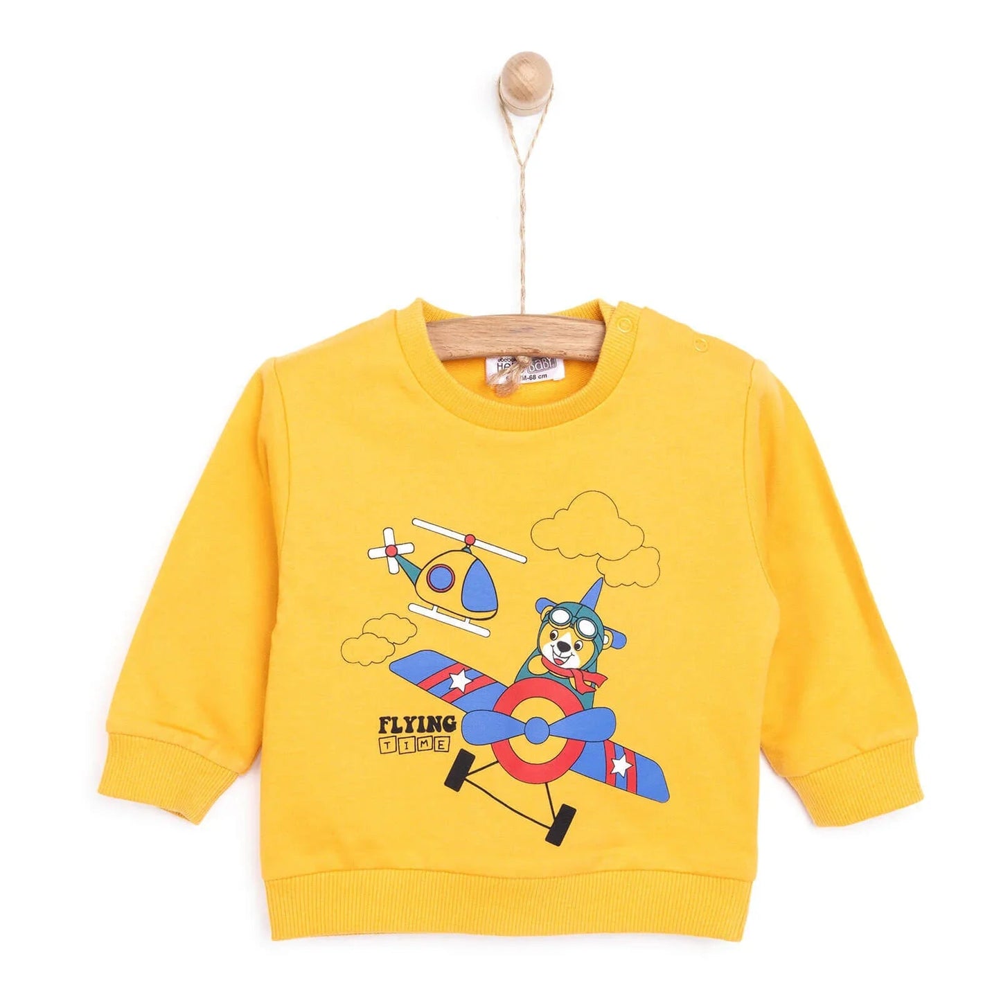 HelloBaby Baby Boy Basic Helicopter Patterned Sweatshirt - Dark Yellow - mezetto