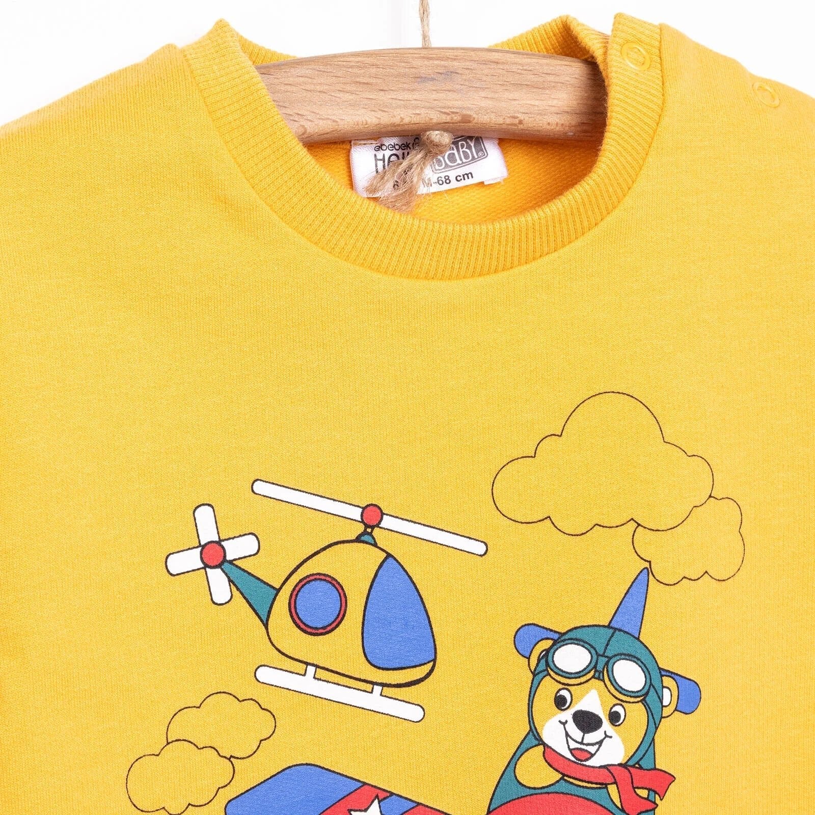 HelloBaby Baby Boy Basic Helicopter Patterned Sweatshirt - Dark Yellow - mezetto