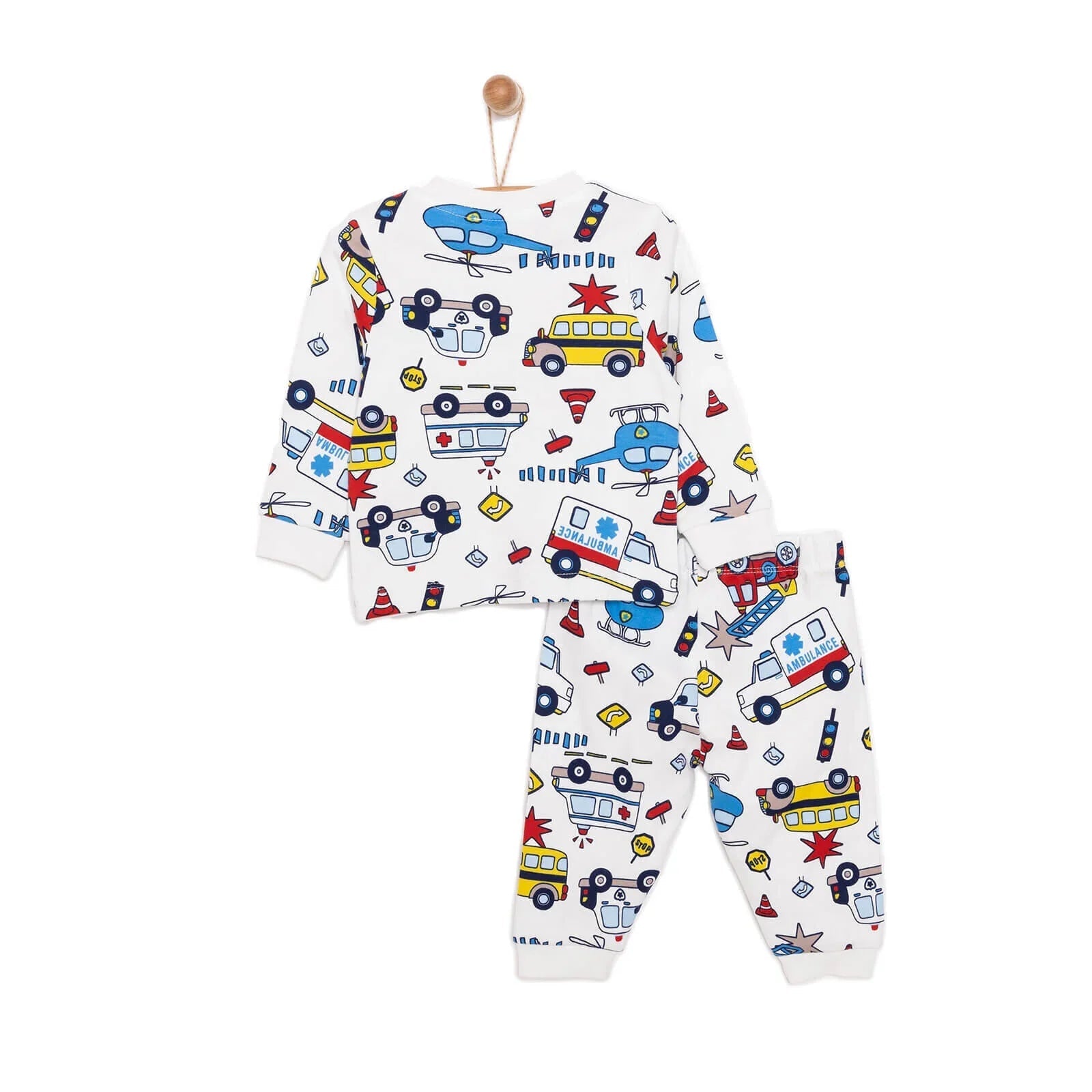HelloBaby Baby Boy Cars Printed Pyjamas Set - Ecru - mezetto