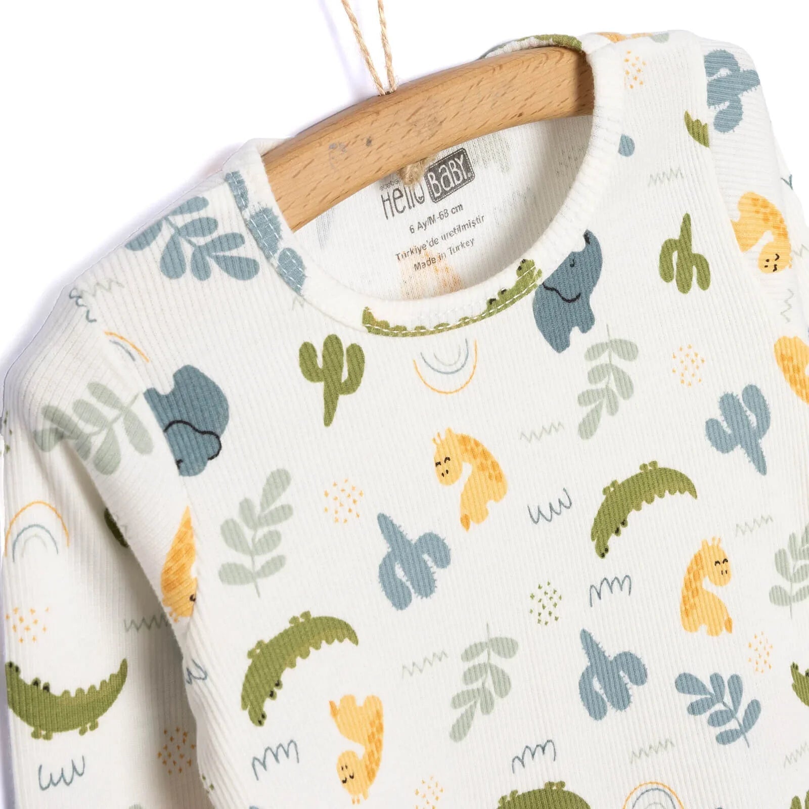 HelloBaby Baby Boy Elephant Printed Long Sleeve Pyjamas 2 pcs - Ecru - mezetto