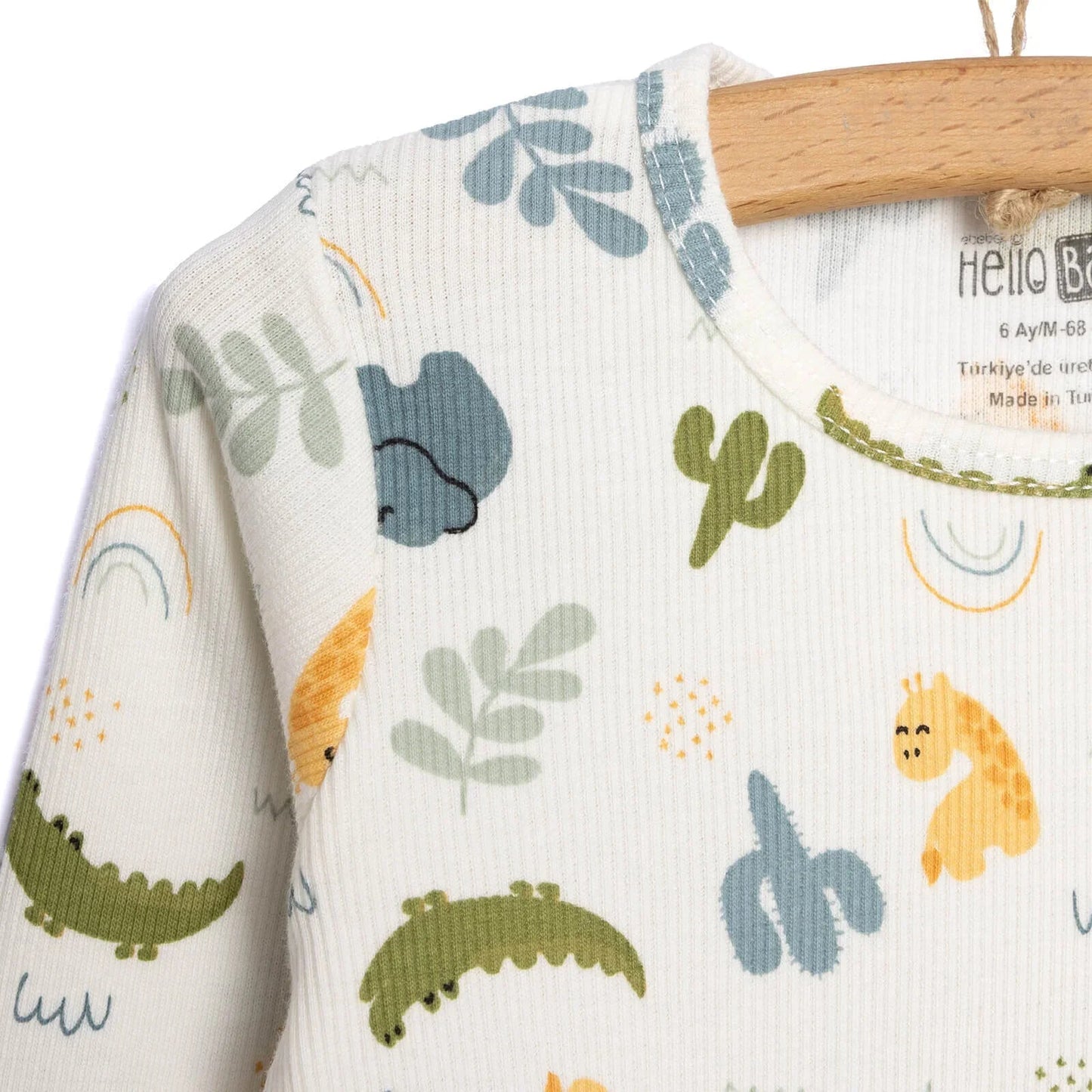 HelloBaby Baby Boy Elephant Printed Long Sleeve Pyjamas 2 pcs - Ecru - mezetto