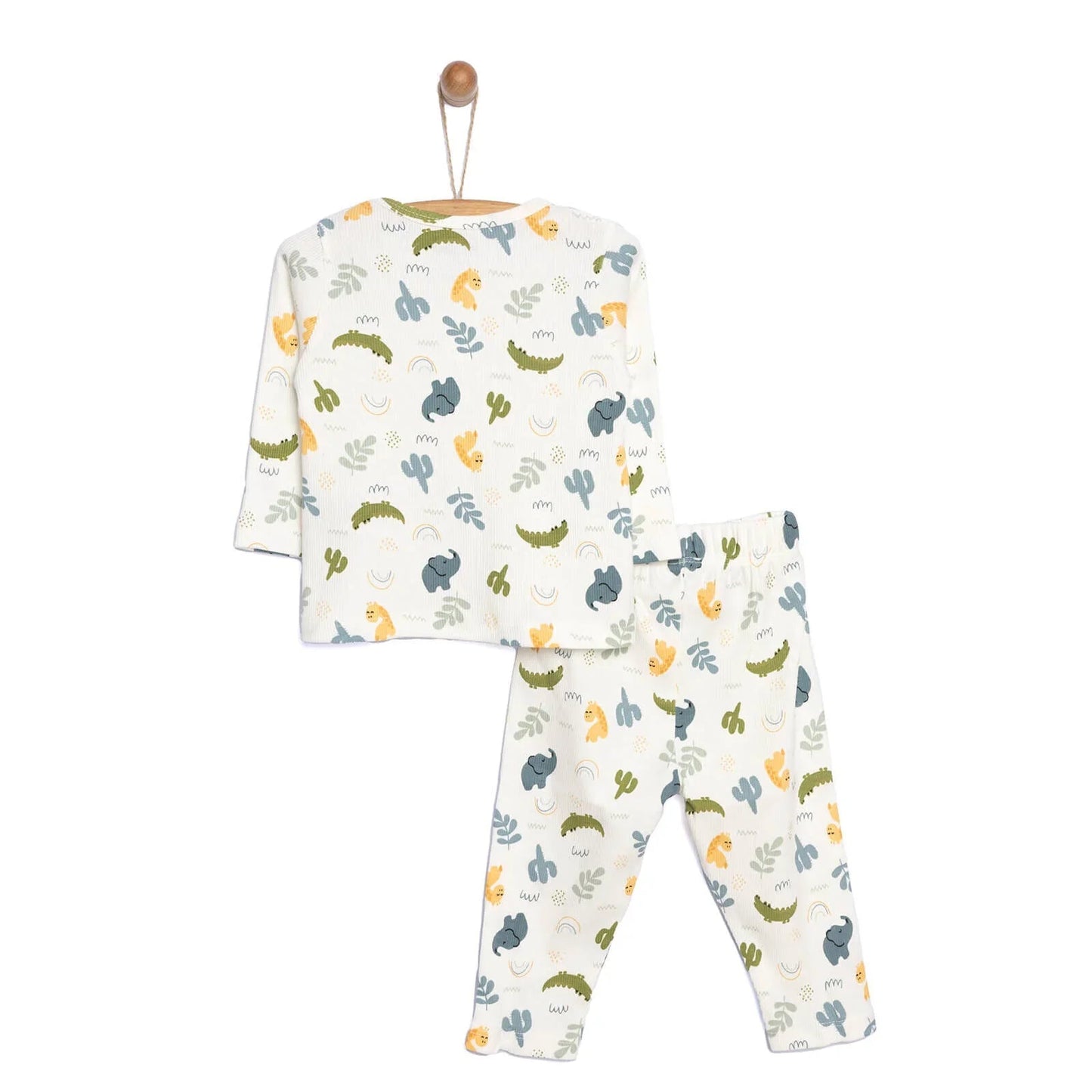 HelloBaby Baby Boy Elephant Printed Long Sleeve Pyjamas 2 pcs - Ecru - mezetto