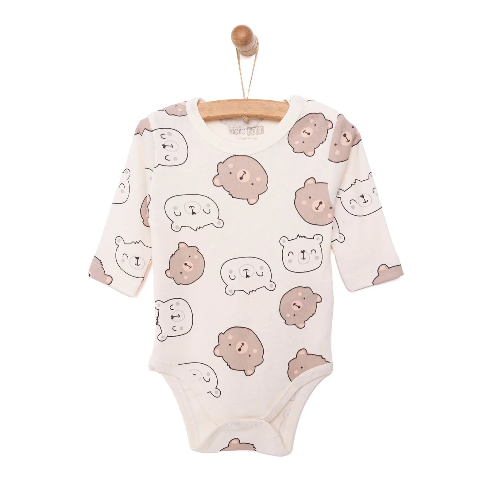 HelloBaby Baby Boy Long Sleeve Bodysuit - Beige - mezetto