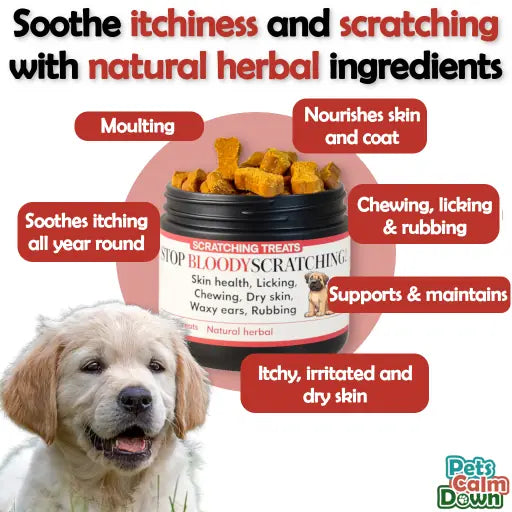 Itching and scratching dog treats for skin, licking, chewing, seasonal (natural herbal)