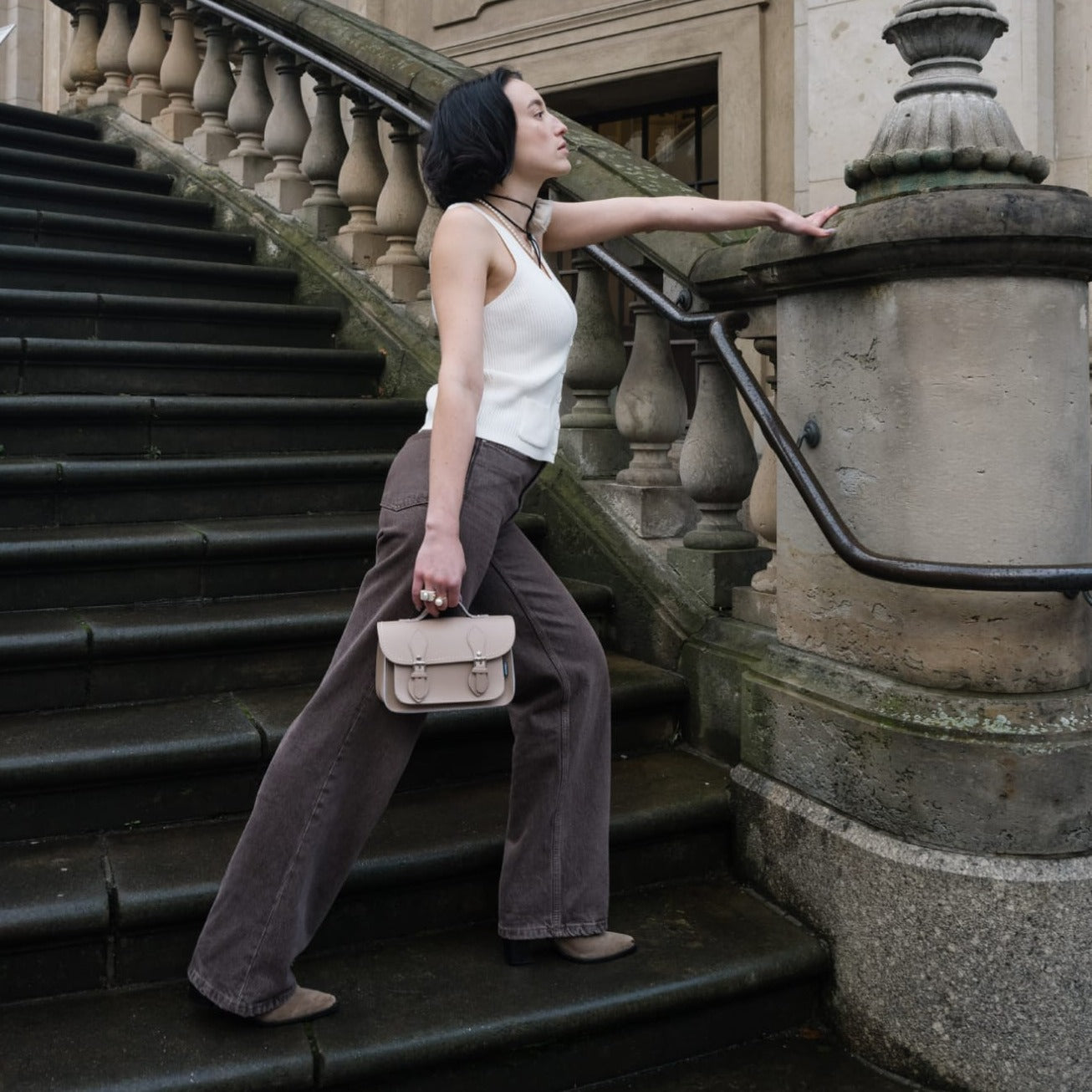 Handmade Leather Micro Satchel - Iced Coffee-1