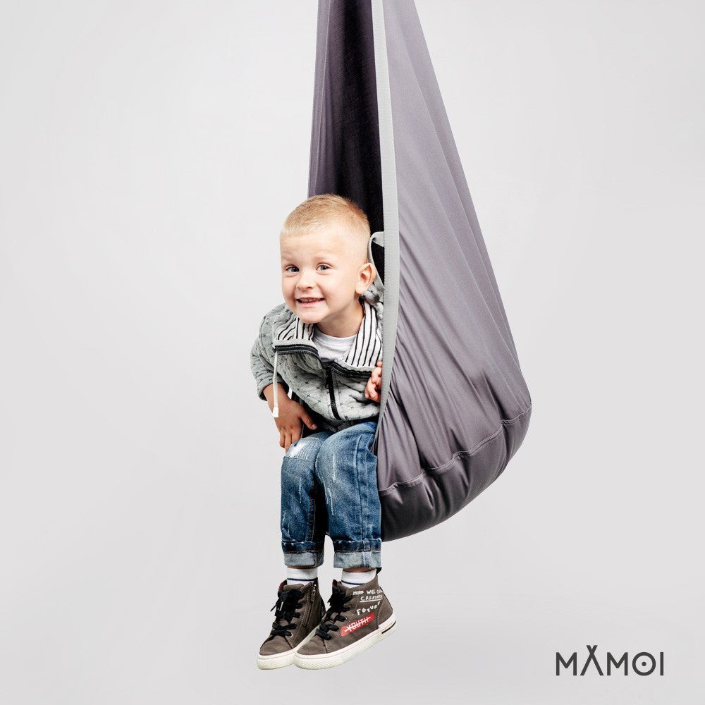 MAMOI® Swing hanging chair Grey, Indoor hammock, Sensory swing seat for bedroom for kids, Child door swinging nest for autism, Garden egg swings for children-4