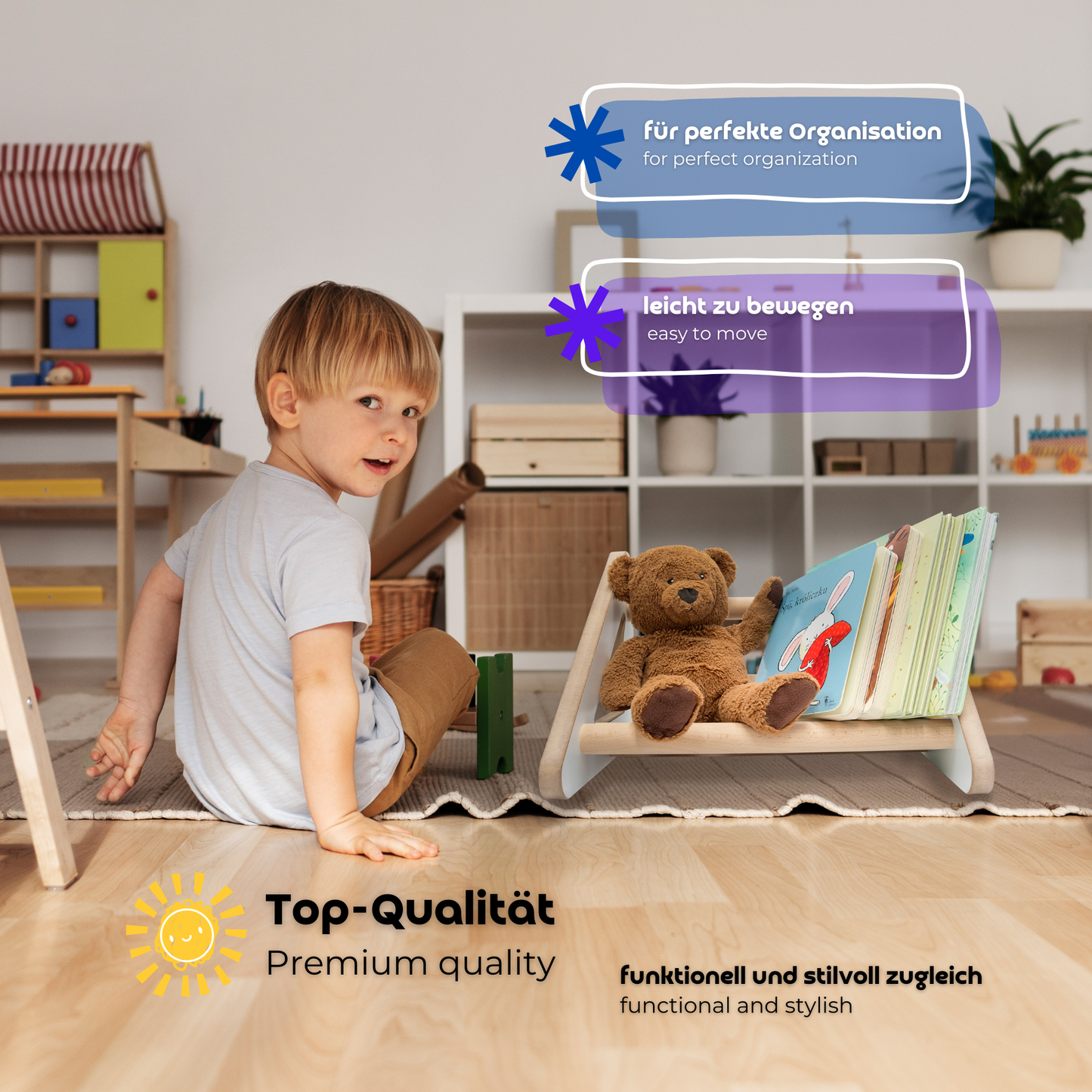 MAMOI® Children's bookcase and cabinet, Small wall bookcase, Bookshelves and children's room furniture, Montessori bookcases for children-4