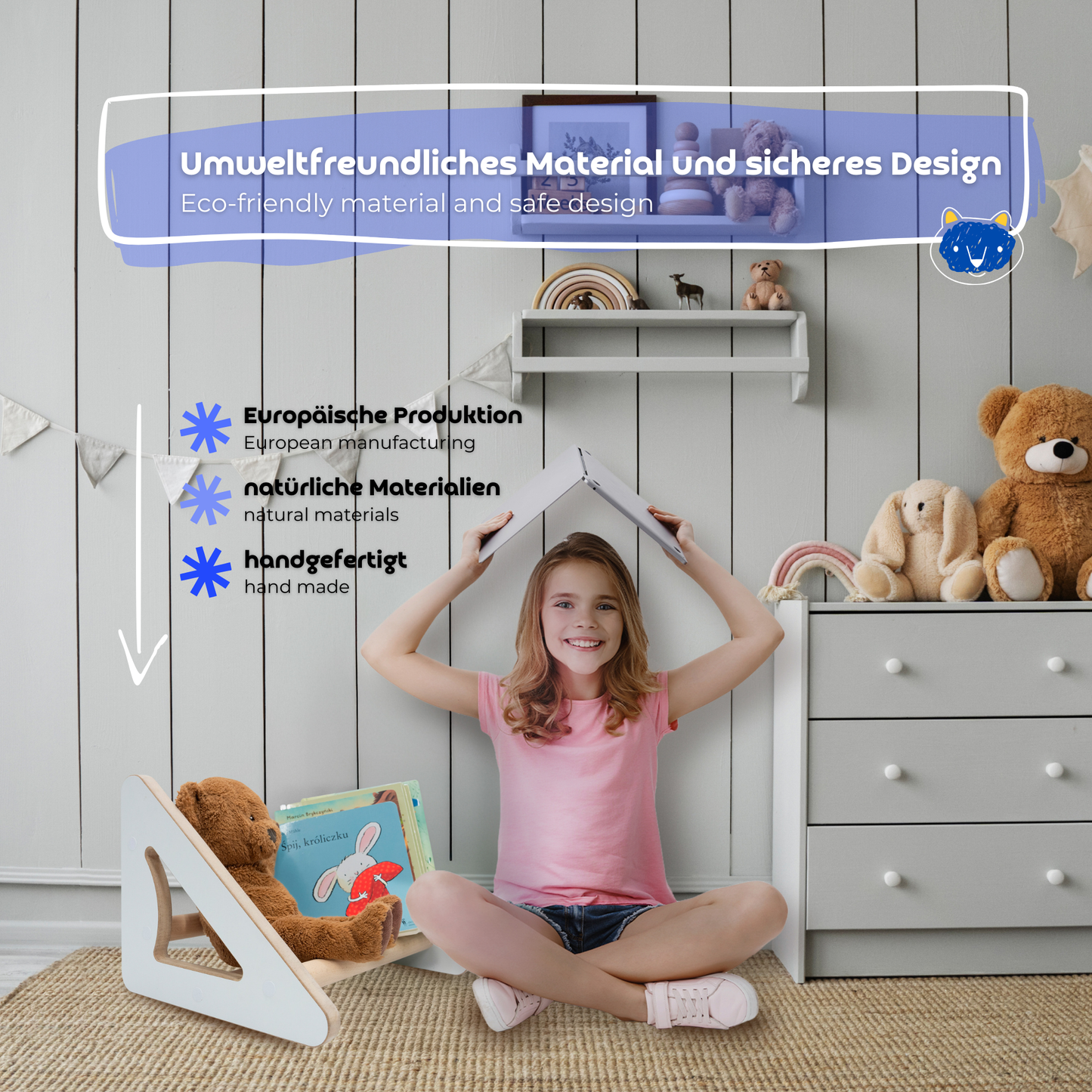 MAMOI® Children's bookcase and cabinet, Small wall bookcase, Bookshelves and children's room furniture, Montessori bookcases for children-2