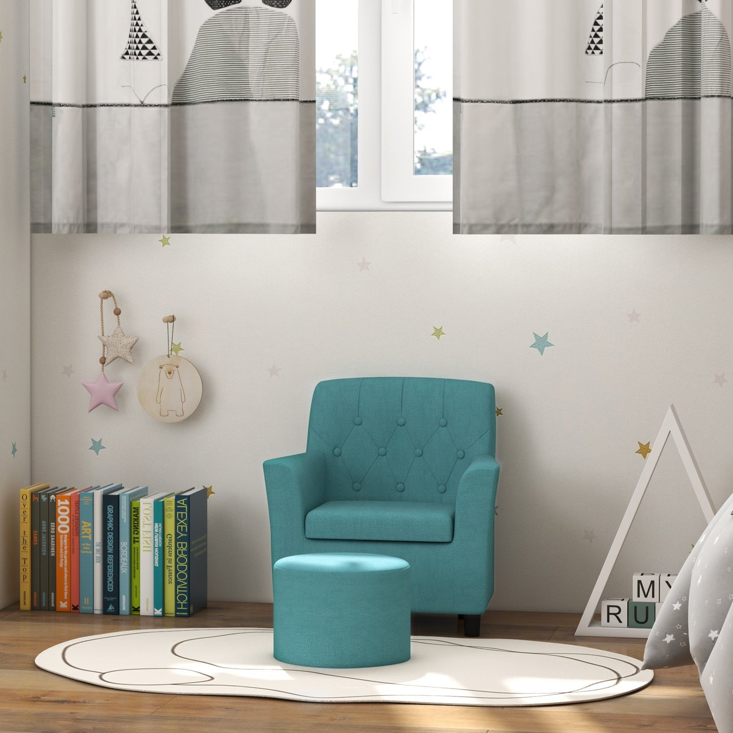 AIYAPLAY 2PCs Kids Sofa Set with Footrest, for Playroom, Bedroom in Blue-6