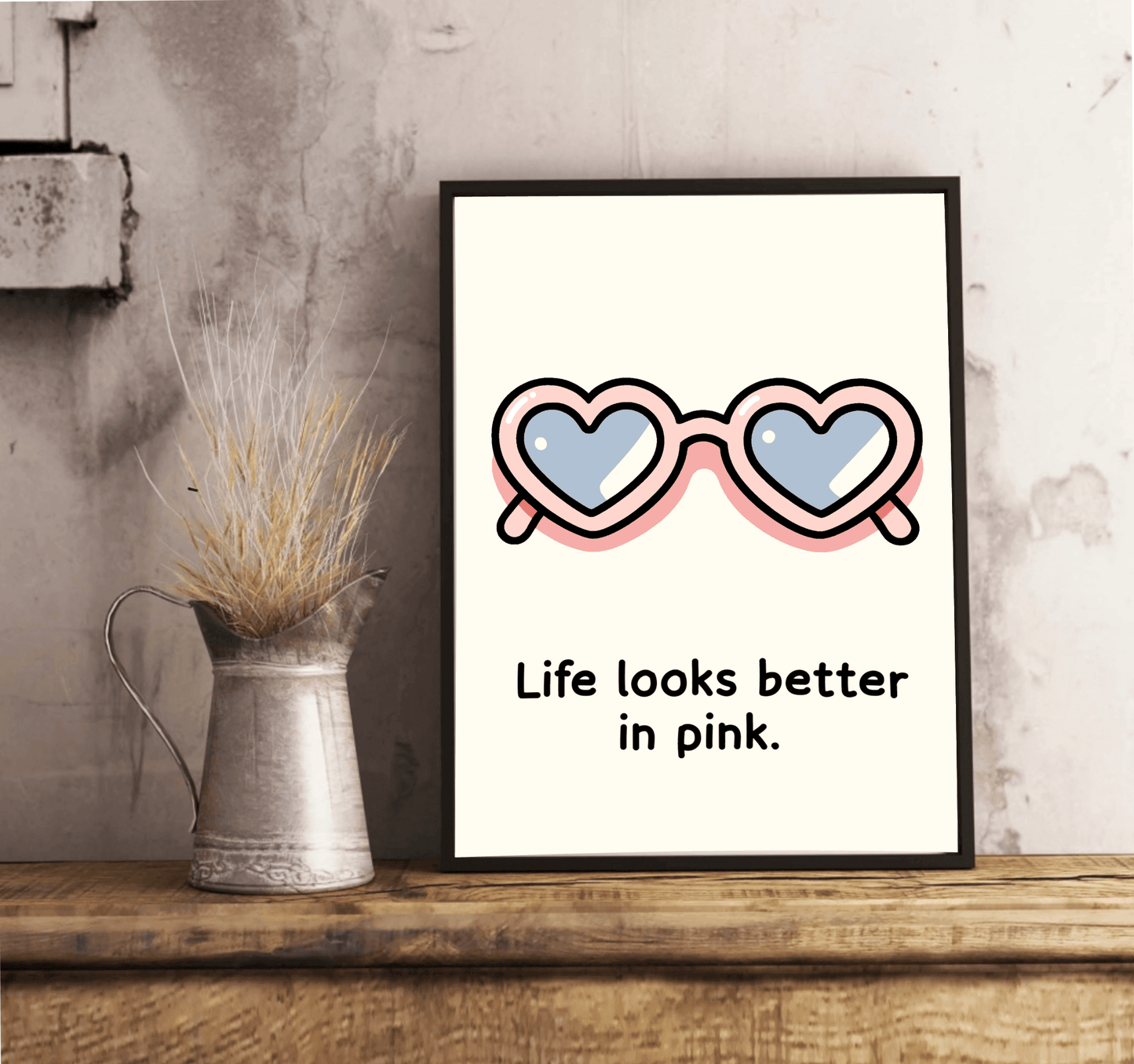 Life Looks Better in Pink – Rose Cartoon Art Print - mezetto KEOLIX KEOLIX