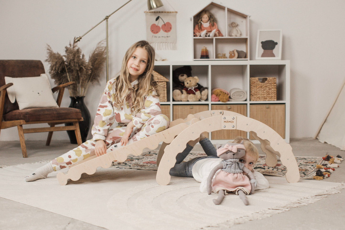 MAMOI® Indoor climbing frame for toddlers, Wooden baby gym with slide, Play gym rocker toys made of wood for toddler, Rockers montessori climbing frame age 1-3-4