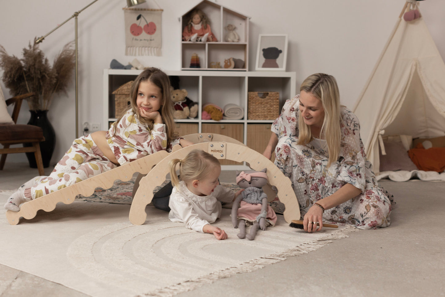 MAMOI® Indoor climbing frame for toddlers, Wooden baby gym with slide, Play gym rocker toys made of wood for toddler, Rockers montessori climbing frame age 1-3-3