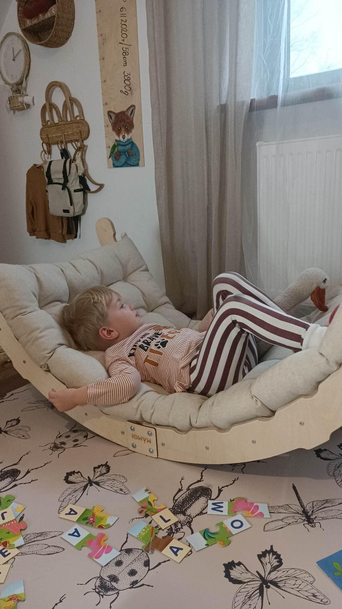 MAMOI® Toddler climbing frame indoor with cushion, Cushion for indoor climbing frame for toddlers, Baby kids climbing dome, Wooden climbing triangle for children from 1/2/3 years-5