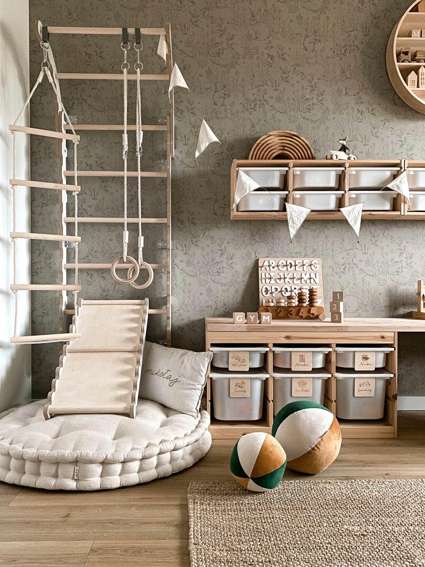 MAMOI® Swedish ladder, Wooden gorilla gym for kids, Indoor baby climbing frame for toddlers, Monkey bars and play gym, Childrens climbing wall, Gymnastics bar and equipment for home-5