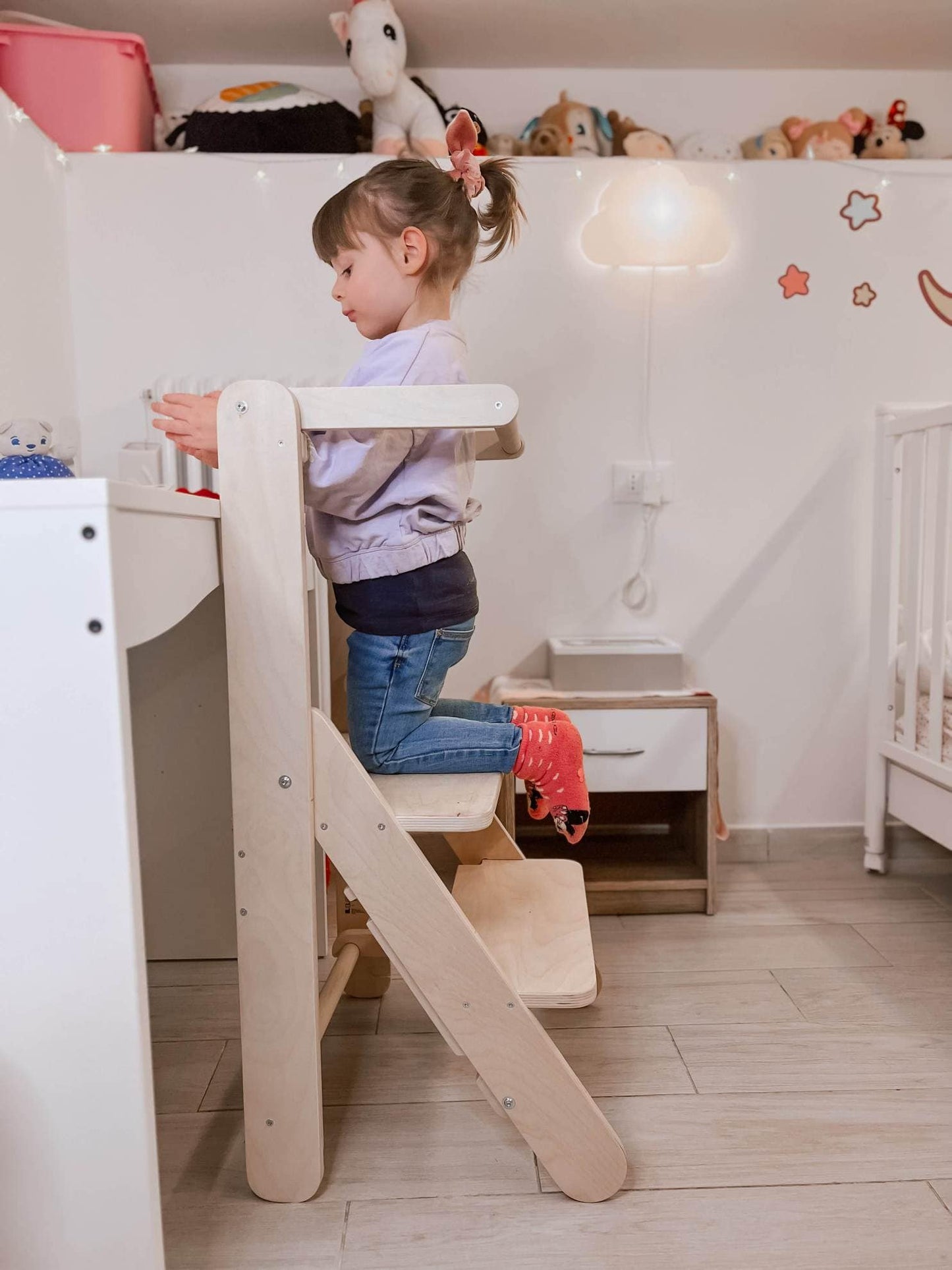 MAMOI® Learning toddler tower, Foldable kitchen helper stand for toddlers, Folding step stool for kids, Table and chair furniture, montessori steps for children 1+ / 2 year old-4