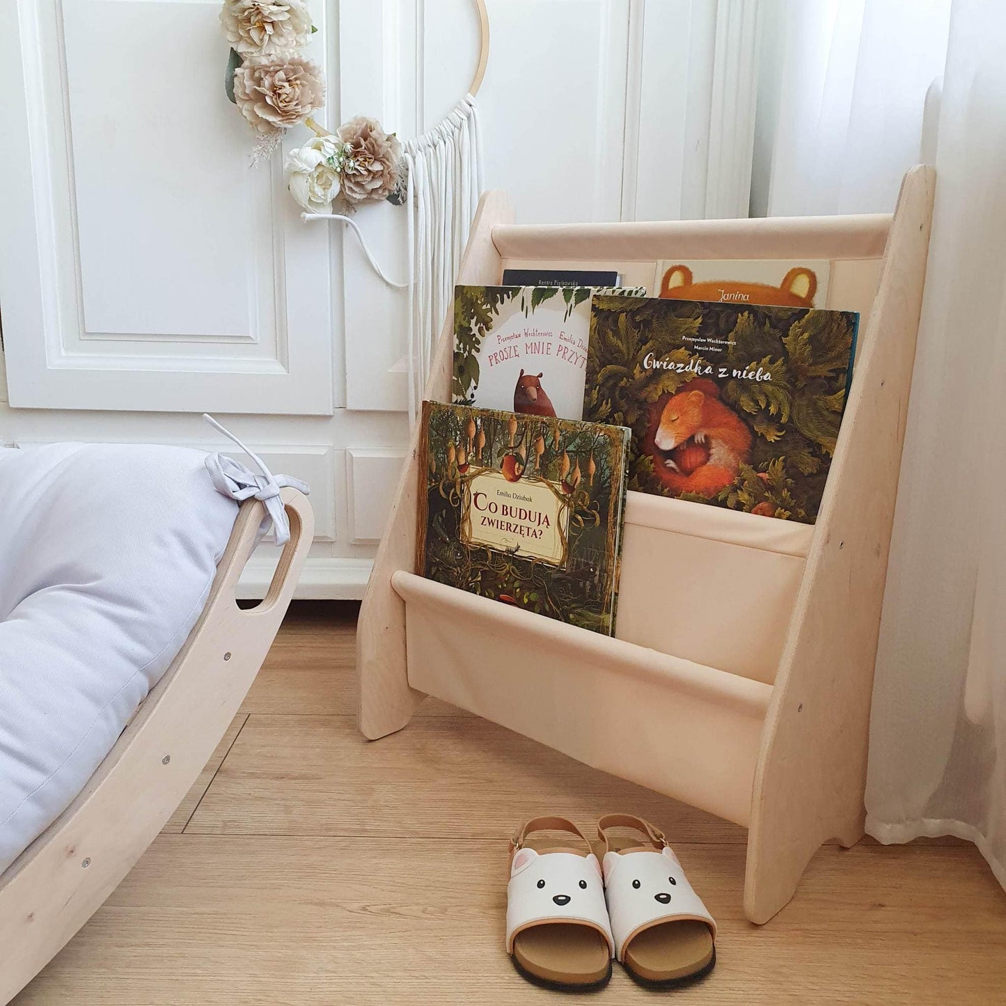 MAMOI® Book shelf for kids Beige, Bookcase for childrens room, Small bookshelf for toddler, Child bookcases and shelves, Wall stand storage and furniture for bedroom-5