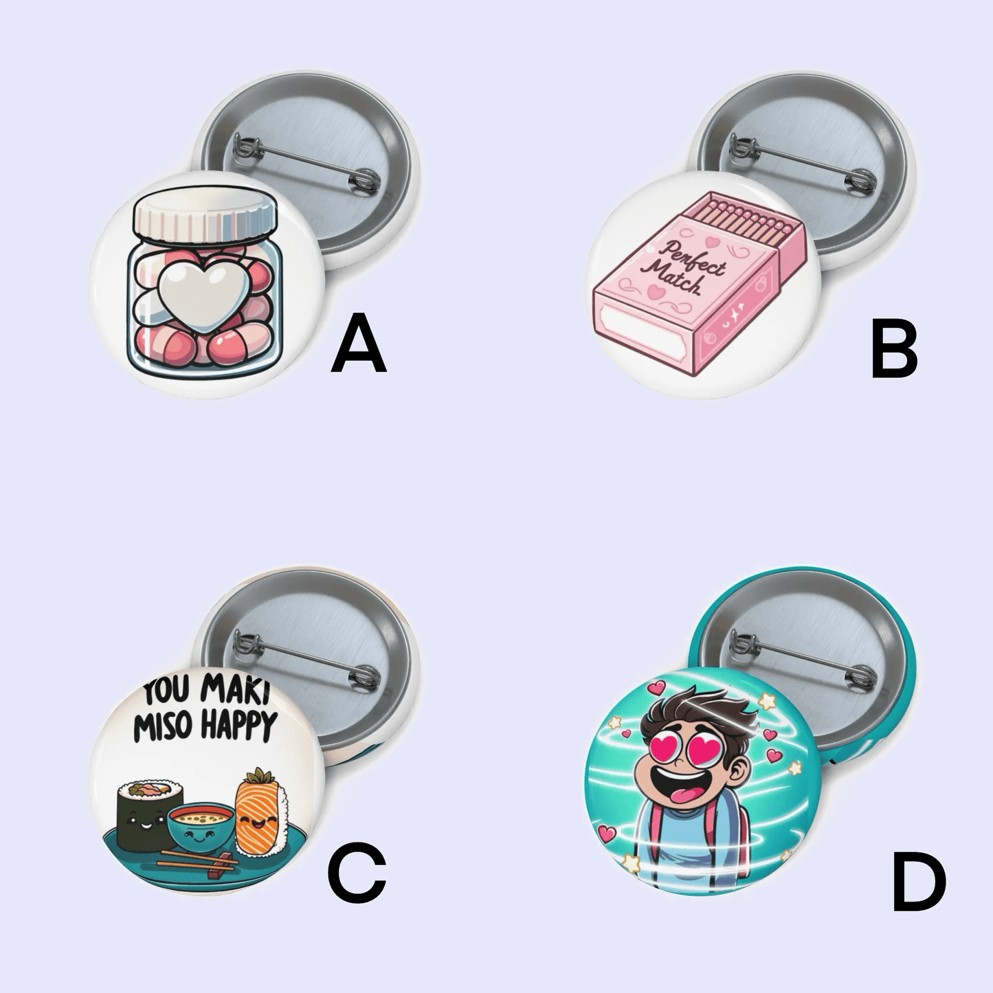 Love & Romance Pin Badge Set – Cute & Quirky Gifts - mezetto KEOLIX KEOLIX