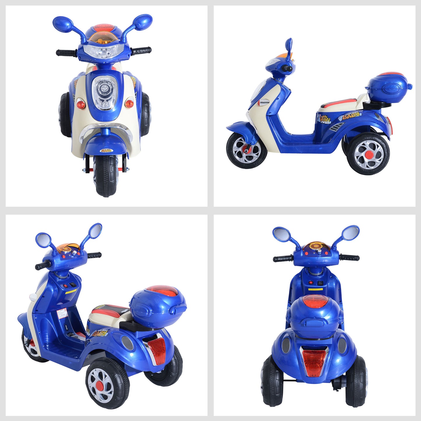HOMCOM Electric Ride on Toy Tricycle Car-Blue-6