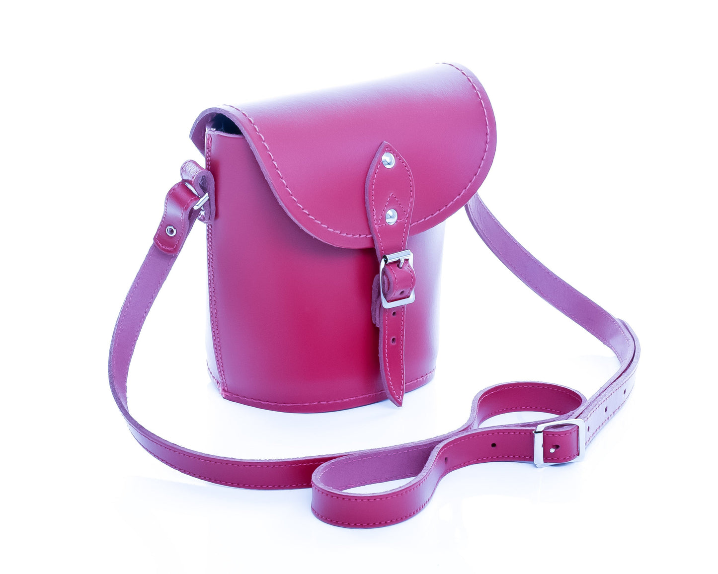 Handmade Leather Barrel Bag - Magenta-1