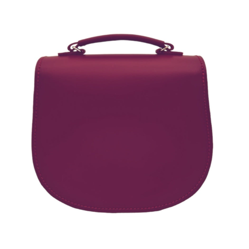 Handmade Leather Twist Lock Saddle Bag - Magenta-3