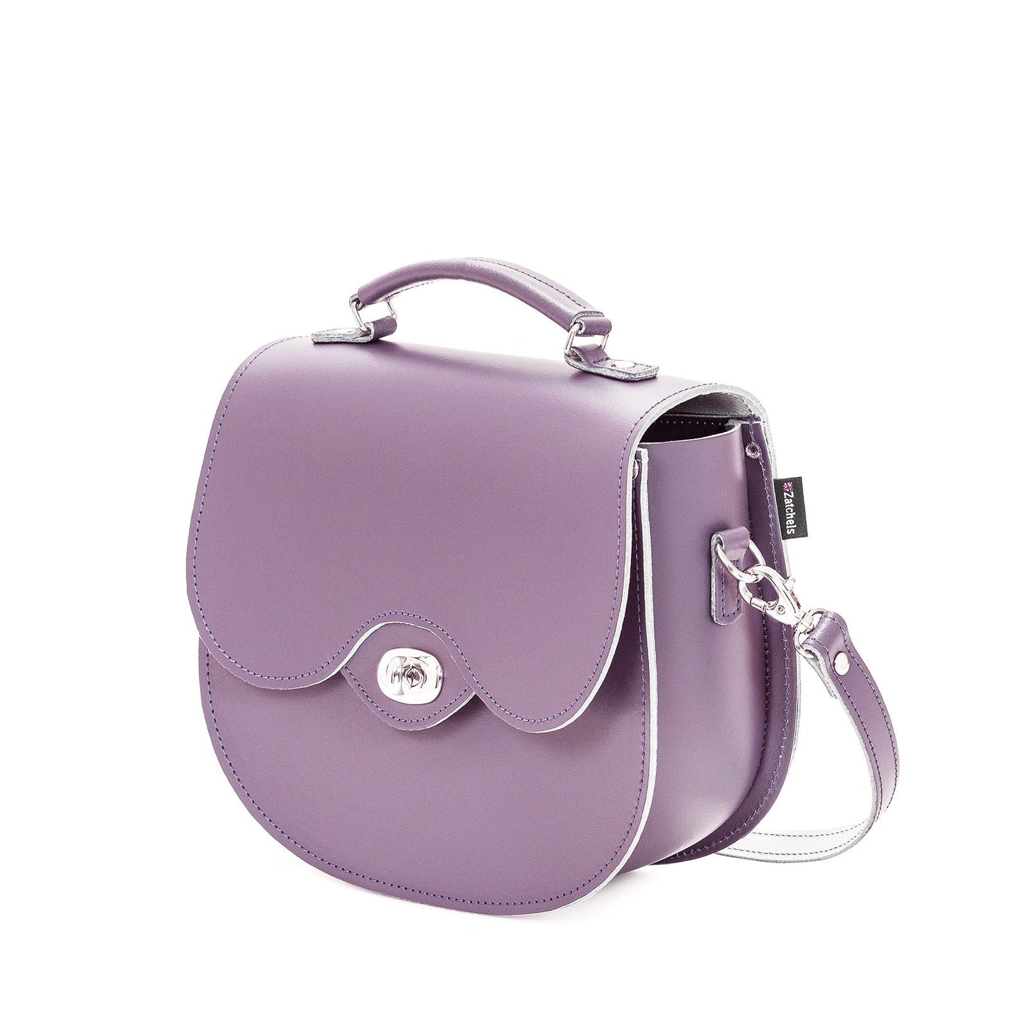 Handmade Leather Twist Lock Saddle Bag - Pastel Violet-1
