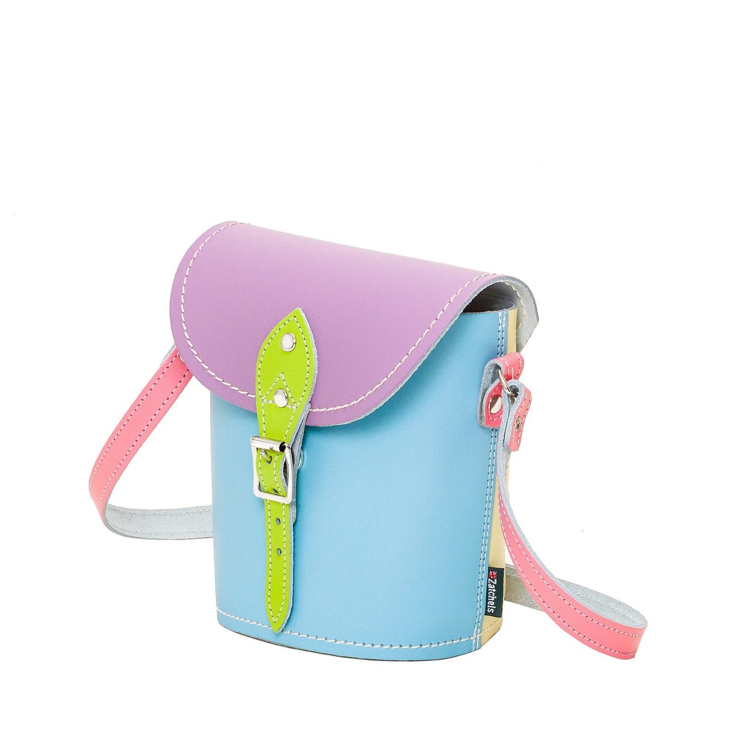 Handmade Leather Barrel Bag - Pastel Kaleidoscope-1