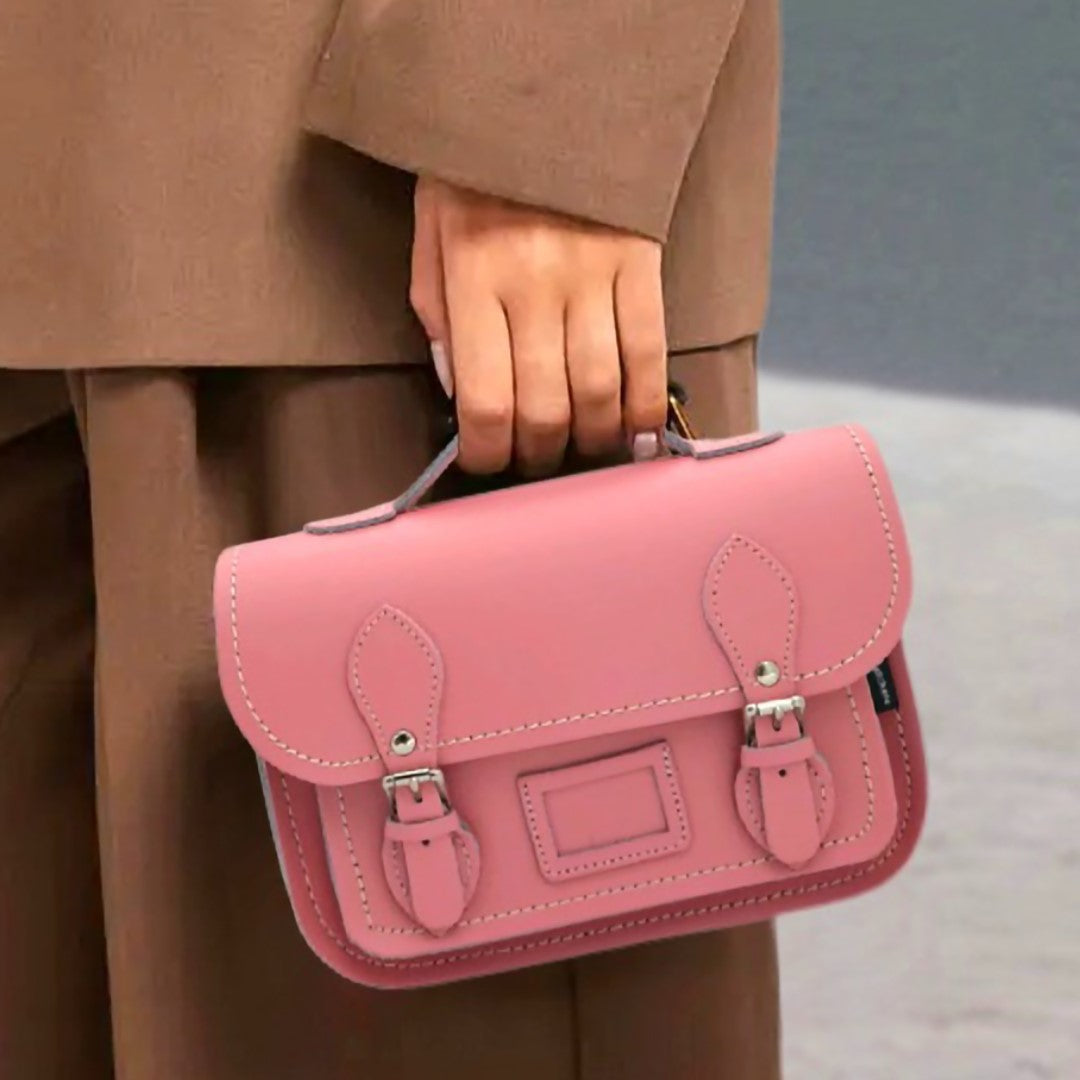 Leather Midi Satchel - Pastel Pink-2