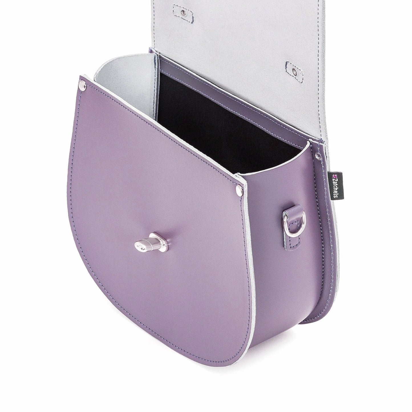 Handmade Leather Twist Lock Saddle Bag - Pastel Violet-2