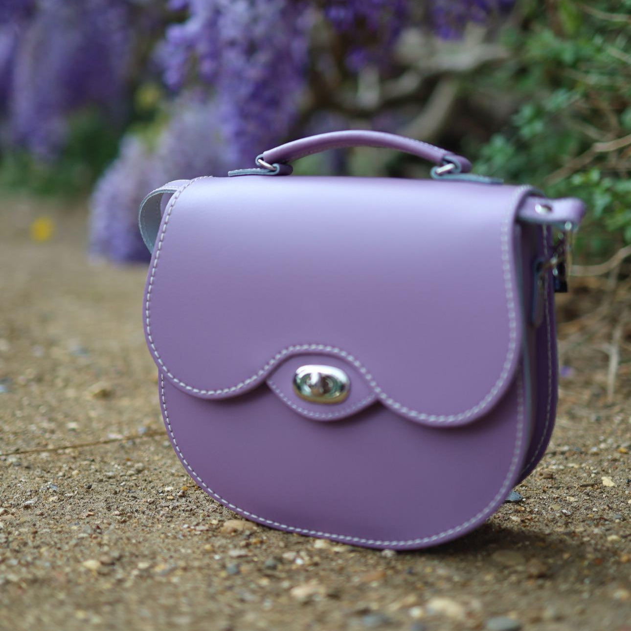 Handmade Leather Twist Lock Saddle Bag - Pastel Violet-4