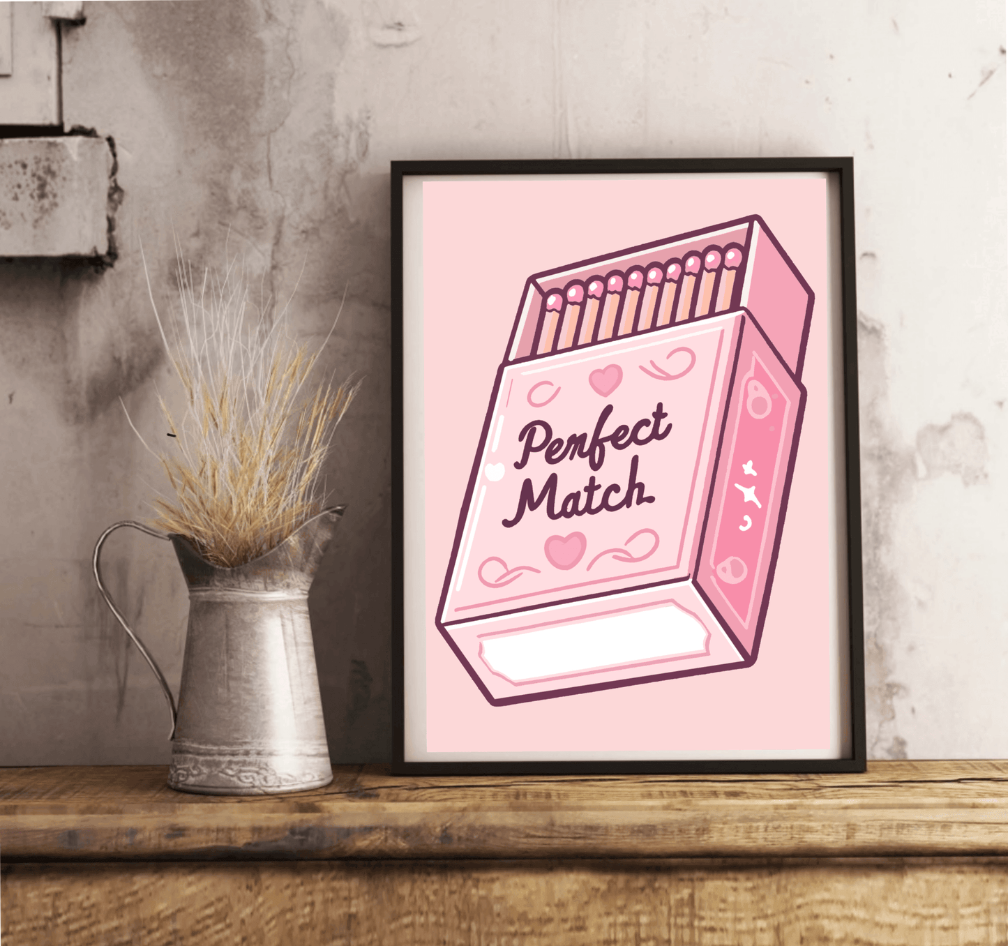 Perfect Match – Cute Pink Matchbox Art Print Poster - mezetto KEOLIX KEOLIX