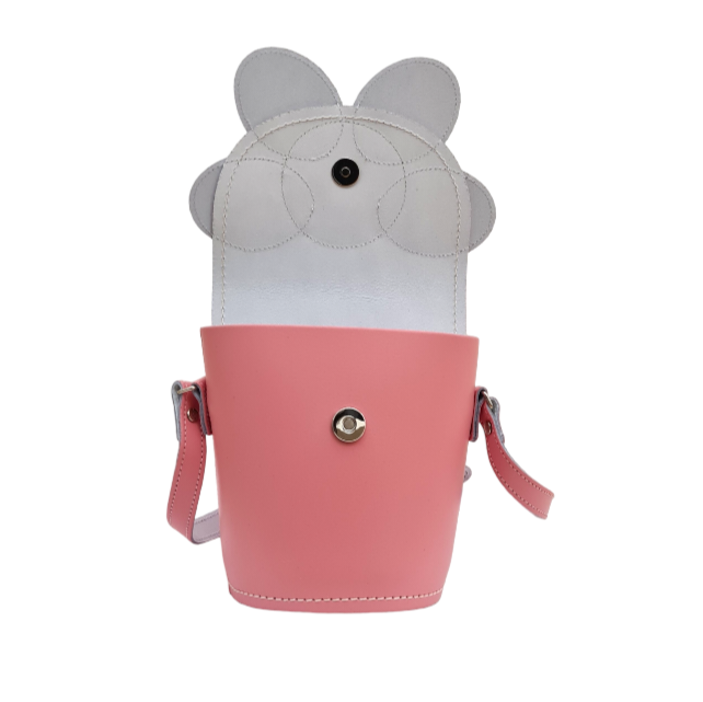Handmade Leather Daisy Barrel Bag - Pastel Pink-2