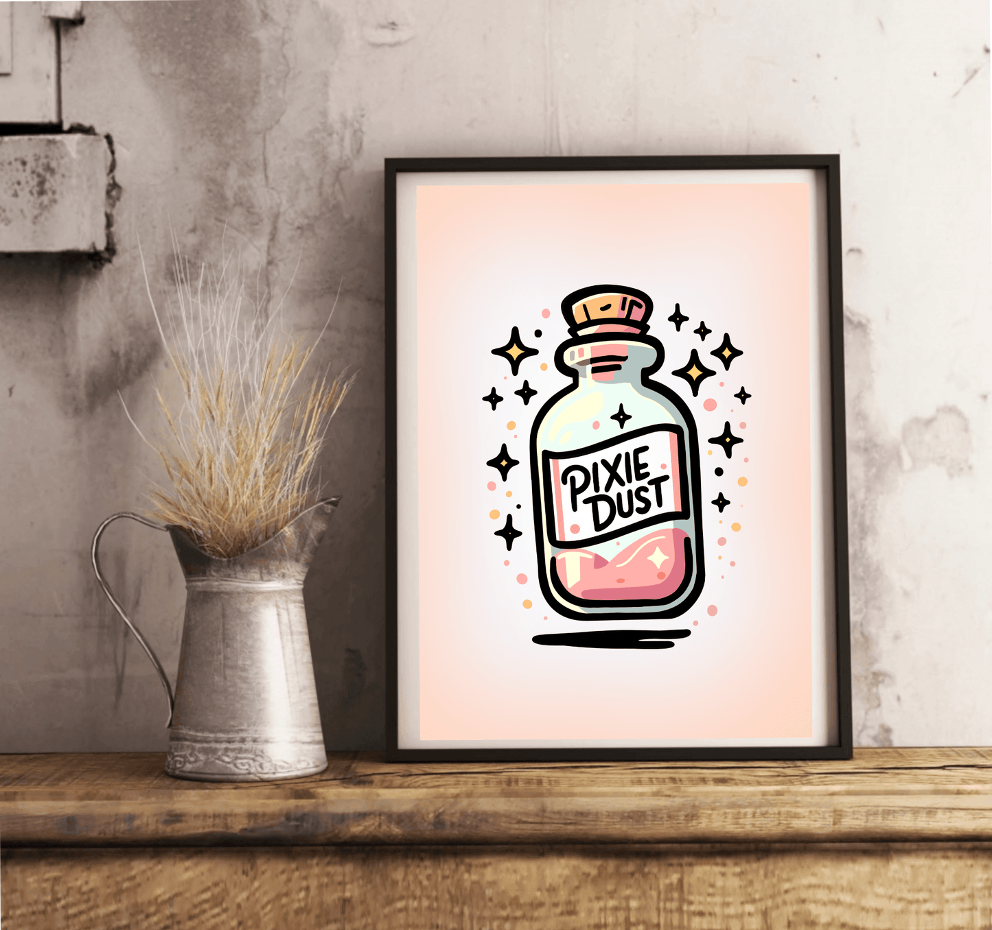 Pixie Dust Art Print – Magical Cartoon Bottle Wall Decor - mezetto KEOLIX KEOLIX