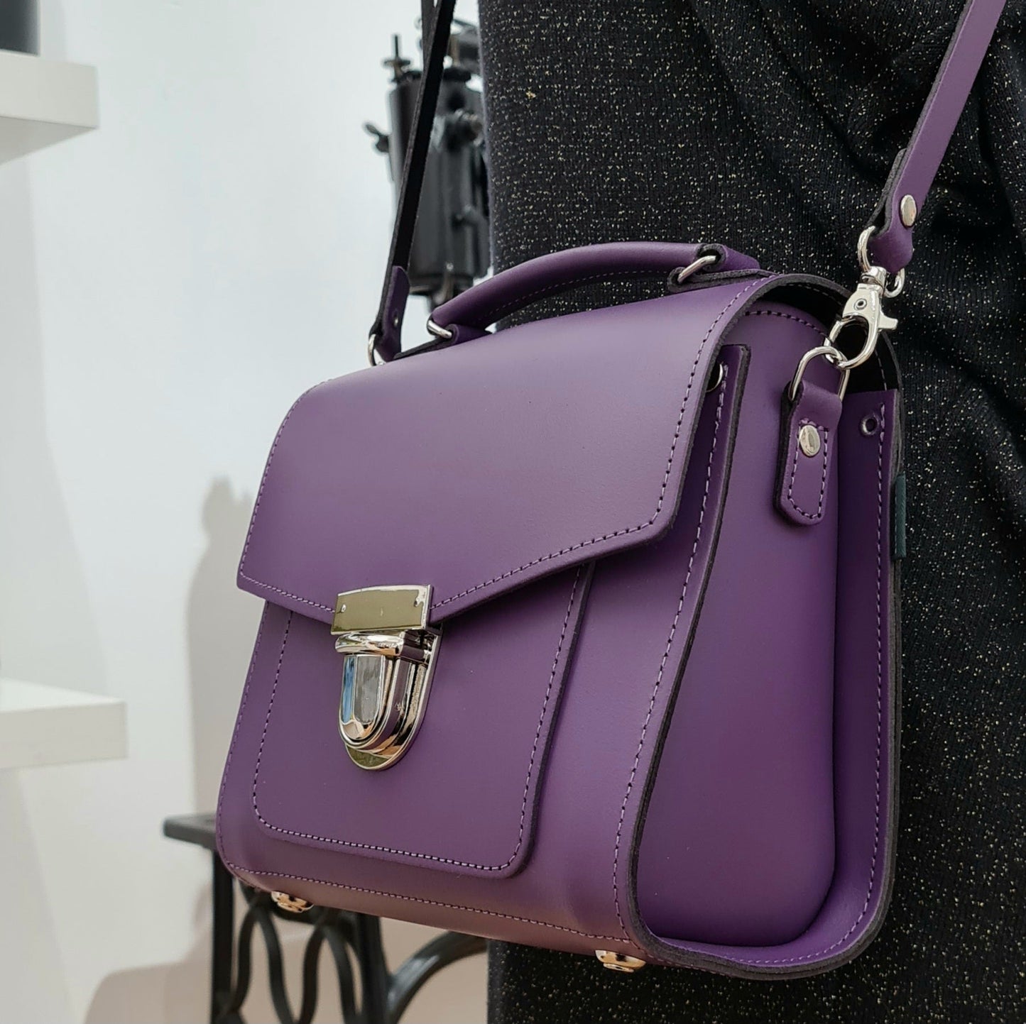 Handmade Leather Sugarcube Handbag - Purple-3
