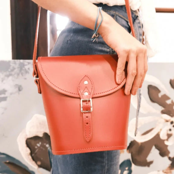 Handmade Leather Barrel Bag - Red-3